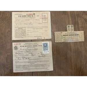 Vintage WW2 War Ration Book 3 & 4 OPA Form R-121 R-130 W Stamps Sugar 1942 1943